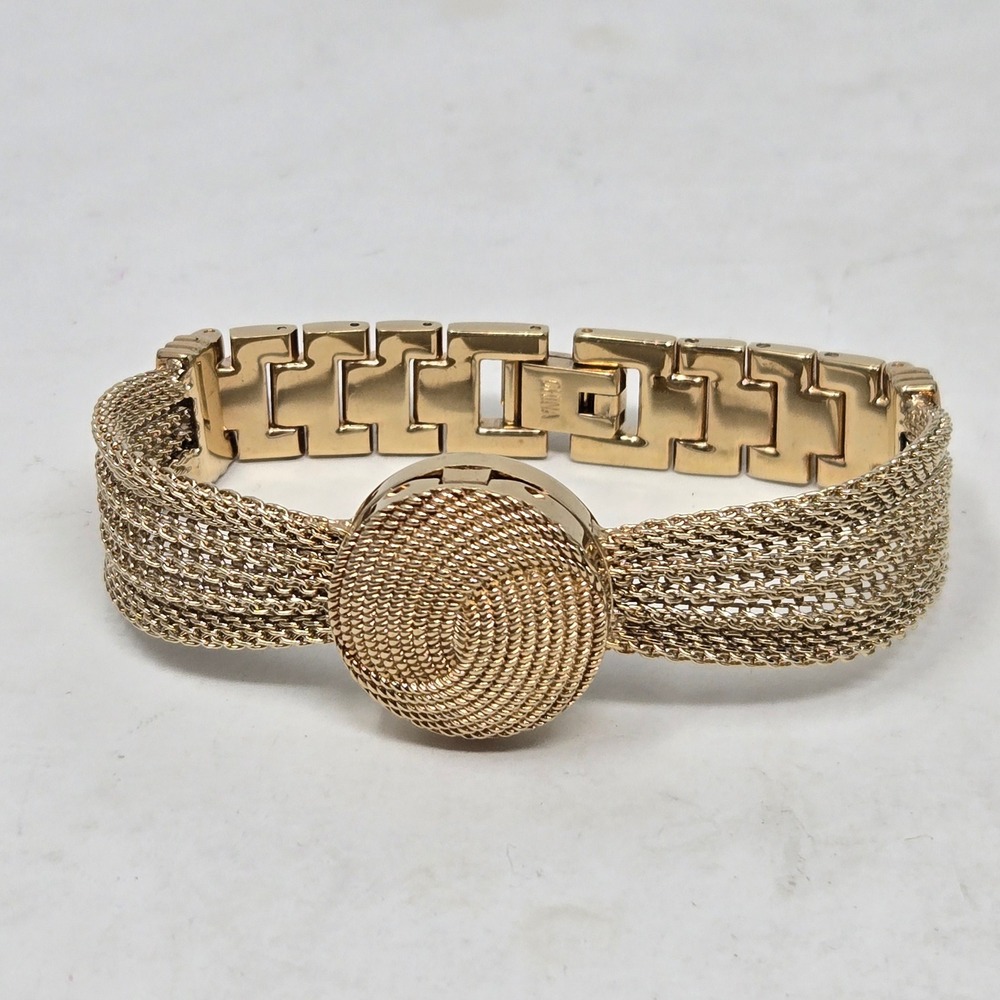 Anne Klein Diamond Secret Watch Gold Tone Mesh Bracelet Fliptop Braided Bracelet